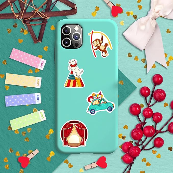 100Pcs Circus Stickers for Water Bottle, Laptops, for Scrapbooking - Сircus Theme Party Decor & Favors - Carnival, Clown Stickers - Gift for Women & Men
