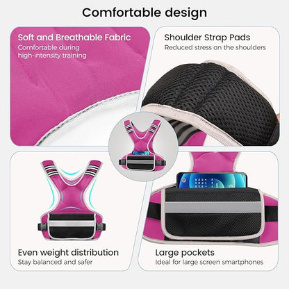 Adjustable Weighted Vest Woman 4-10lb/12-18lb/20-32lb Weighted Vest Men with 6 Ironsand Weights, Shoulder Pads and Large Pocket for Walking Running Crossfit Strength Training