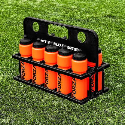 FORZA Team Sports Water Bottles | 25oz Capacity with Portable Carry Bag or Foldable Carrier - BPA-Free Plastic for Hydration on the Go (Foldable Carrier, Orange)