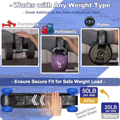 Hip Thrust Belt - Adjustable Fitness Belt for Dumbbells, Kettlebells, Plates - Support Up to 100 lbs - For Glute Workouts at Home Gym - Gifts Ideas for Women, Black
