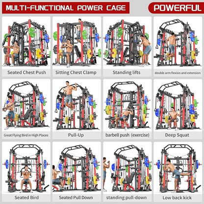 Multi-Purpose Squat Rack,Smith Machine Weight Rack Set with Cable Crossover System, Home Gym Power Racks, Power Racks and Packages