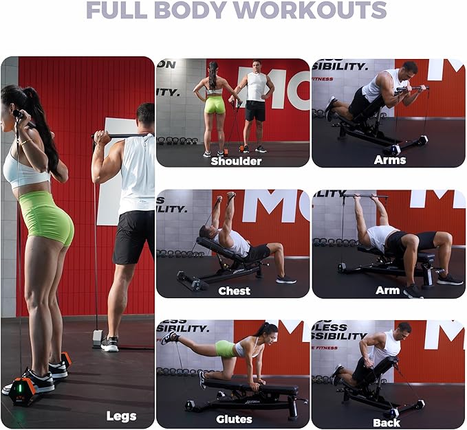 Portable Home Gym, Multifunctional Cable Fitness Machine, Resistance Adjustable Functional Trainer, App & Bluetooth Connection, Full Body Workouts, Fitness Anywhere, Gray