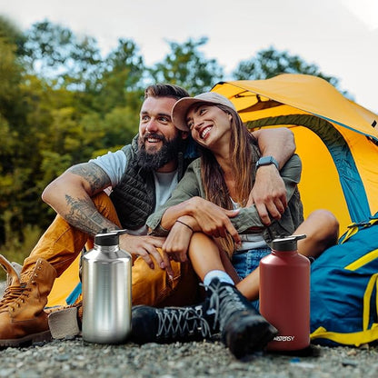 87oz Insulated Water Bottle (Cold for 48 Hrs),BPA Free&Leak Proof,1.5 Gallon Stainless Steel Water Flask,Water Jug with Straw Spout Lids for Gym,Hiking,Camping,Red