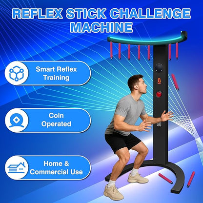 CAMINI Reflex Stick Challenge Game, Adjustable Speed Hand-Eye Coordination Trainer Arcade Machine for Events, Rentals, and Family Game Nights, LED Light & Music Reaction (Black)
