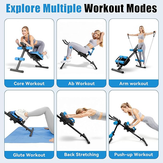 EPHESPORT Multifunctional Ab Machine, Crunch & Sit-Up Core Trainer for Stomach & Ab Workout, Adjustable & Foldable Exercise Equipment, Knee/Back Support, Full Body Workout for Home Gym