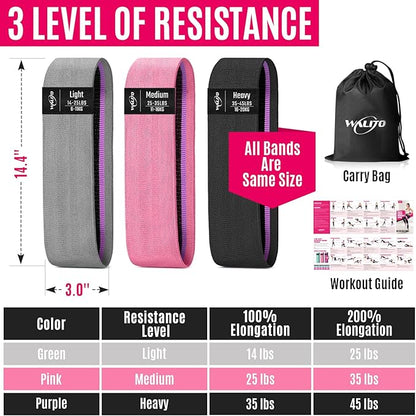 WALITO Resistance Bands for Working Out, Fabric Exercise Bands for Legs and Butt, Workout Bands for Women and Men, Booty Band for Yoga Starter Set, Pilates, Rehab, Fitness and Home Workout