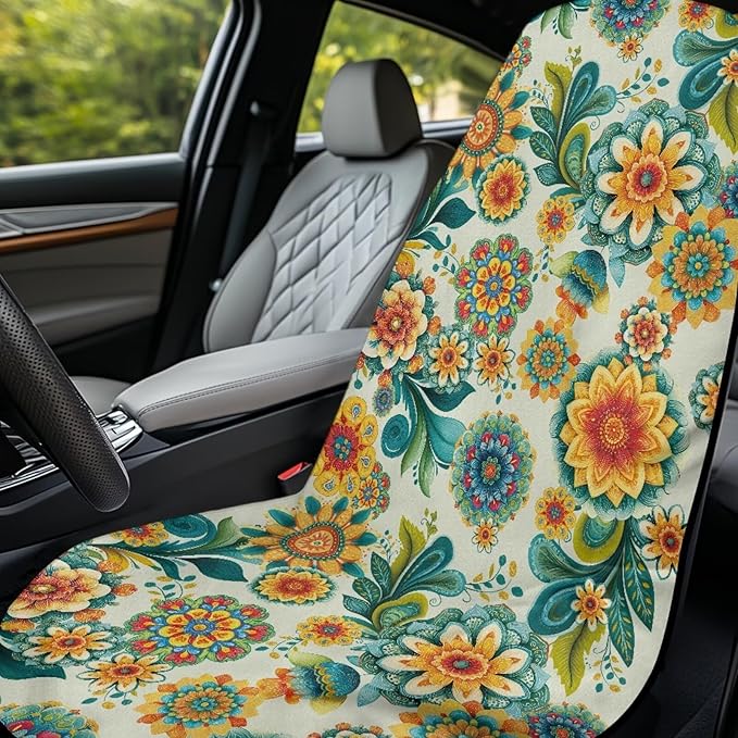 Bulopur Boho Floral Beach Towel Car Seat Bucket Terry Cloth Seat Covers Blanket Absorbent Soft Fabric Blue Sweatproof Beach Yoga Towels Car Decor Accessories