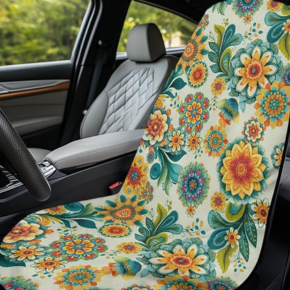 Bulopur Boho Floral Beach Towel Car Seat Bucket Terry Cloth Seat Covers Blanket Absorbent Soft Fabric Blue Sweatproof Beach Yoga Towels Car Decor Accessories