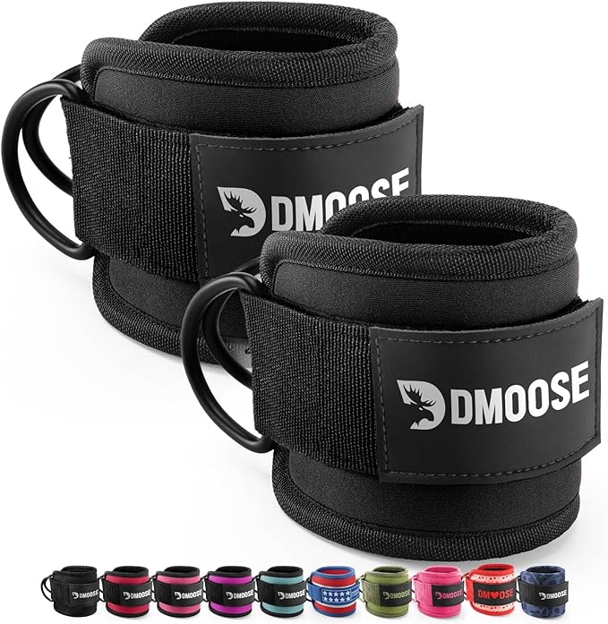 DMoose Fitness Ankle Strap for Cable Machine - One Size Fit with Premium Padding Cuffs, Ankle Bands for Working Out, Booty Workouts, Leg Extension, Hip Abductors, Kickbacks & Lower Body Exercises