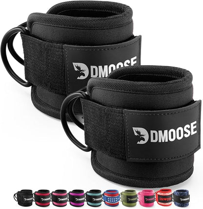 DMoose Fitness Ankle Strap for Cable Machine - One Size Fit with Premium Padding Cuffs, Ankle Bands for Working Out, Booty Workouts, Leg Extension, Hip Abductors, Kickbacks & Lower Body Exercises
