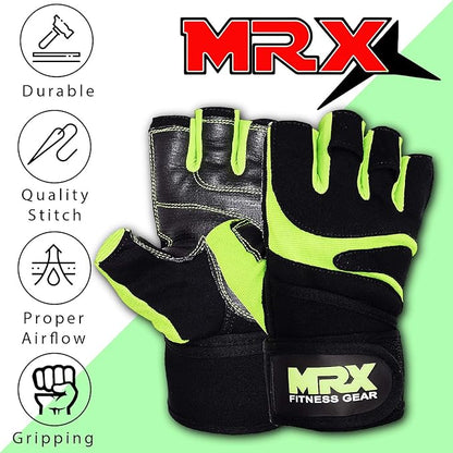 MRX Weightlifting Gloves for Men Workout Gloves Mens Wrist Support Lifting Gloves Male Gym Gloves | Workout Gym Accessories for Men Weight Lifting Fingerless Gym Exercise for Powerlifting