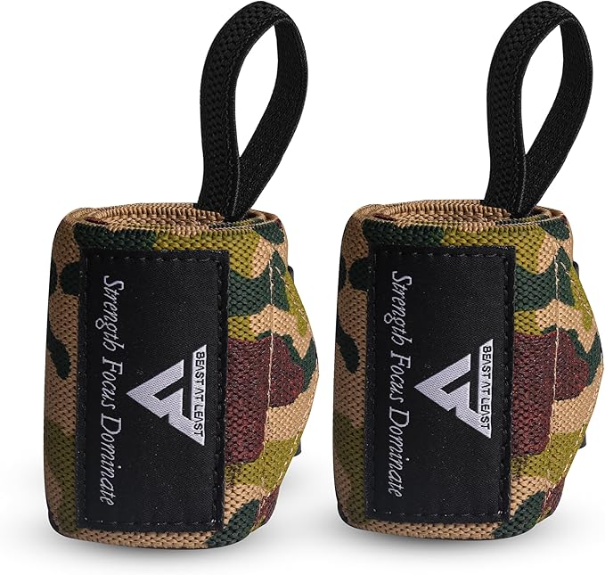 Weight Lifting Wrist Wraps – 18” Cotton Wrist Support with Thumb Loop – Gym Straps for Workout Powerlifting Weightlifting Fitness Strength Training, Stiff Wrist Straps
