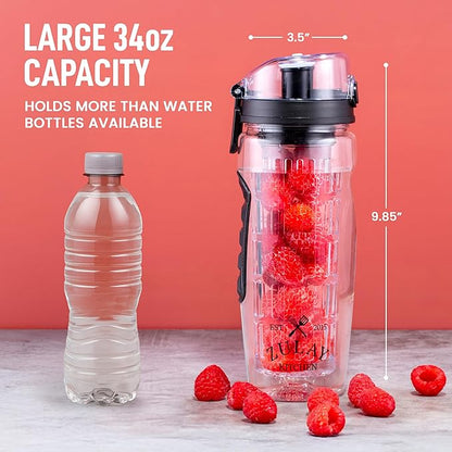 Zulay Fruit Infuser Water Bottle - 34oz - Leakproof With Full-Length Infusion Rod - Men Women's Ideal Fitness Gift Or For Gym, Camping
