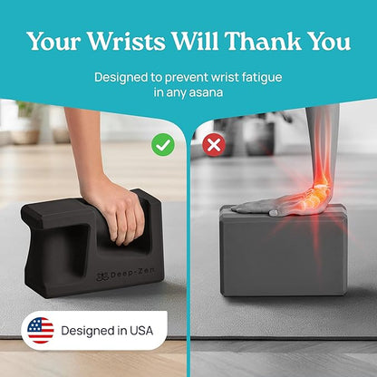 PRO Yoga Blocks | Ergonomic Yoga Block 2 Pack for Wrist Comfort and Support | EVA Foam Exercise Blocks, 2x Knee Pads & Yoga Strap | Pilates Block Set | Bricks to Eliminate Wrist Pain