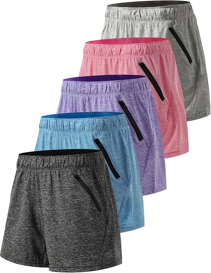 Liberty Imports 1 or 5 Pack Womens Lounge Workout Shorts with Zipper Pockets 5" Inseam Lightweight Athletic Casual Shorts