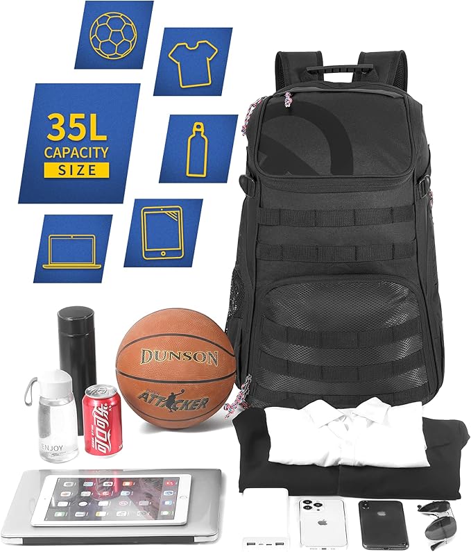 TRAILKICKER Basketball Bag Backpack with Ball Holder Multi-Sport Backpack for Soccer Volleyball Football Baseball Helmet