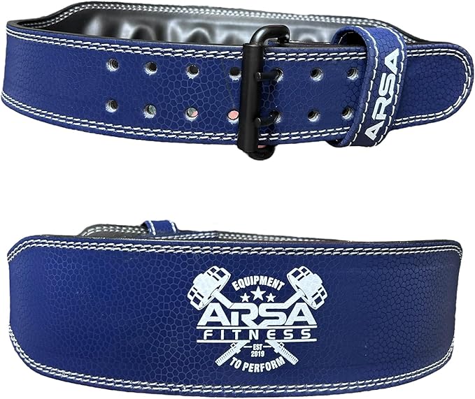 Arsa Fitness Leather Weightlifting Belt for Powerlifting, Bodybuilding, Deadlifting, Squatting, Lower Back Support Adjustable Buckle for Men & Women - SKINZ Series (Dark Blue, X-Large)