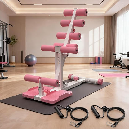 KINMAC Deep Squat Machine for Home-Glutes Trainer Machine with Resistance Bands Squat Assist Trainer for Core & Legs Workout Ideal for Home Gym, Apartment & Office-White Pink