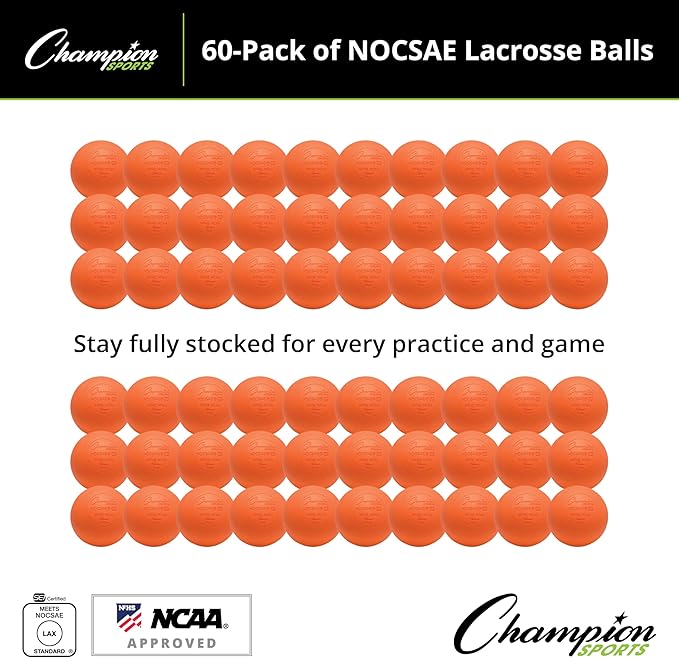 Champion Sports Lacrosse Balls – Official Size SEI Certified, Multi-Color Packs of 3, 6, or 12 for Practice & Games
