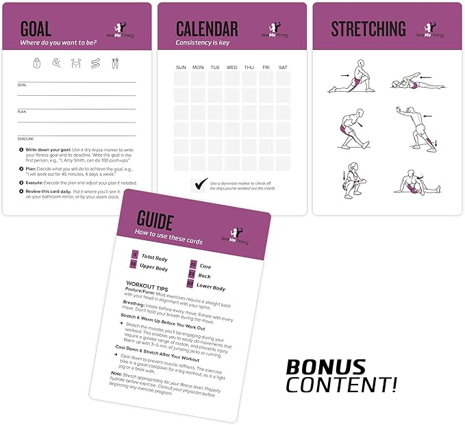 NewMe Fitness Pilates Workout Cards, Instructional Fitness Deck for Women & Men, Beginner Fitness Guide to Training Exercises at Home or Gym