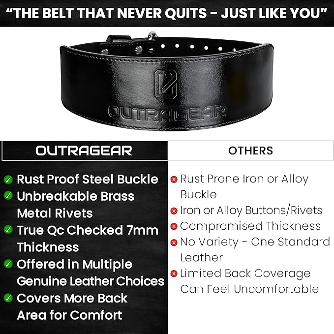 Real Leather Weight Lifting Belt - 7mm Gym Belt for Strength Training - Adjustable Buckle Weight Lifting Belts for Men & Women with Core Back Support