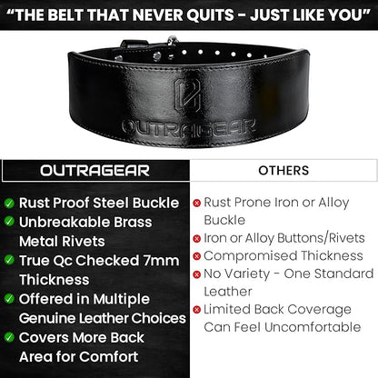 Real Leather Weight Lifting Belt - 7mm Gym Belt for Strength Training - Adjustable Buckle Weight Lifting Belts for Men & Women with Core Back Support