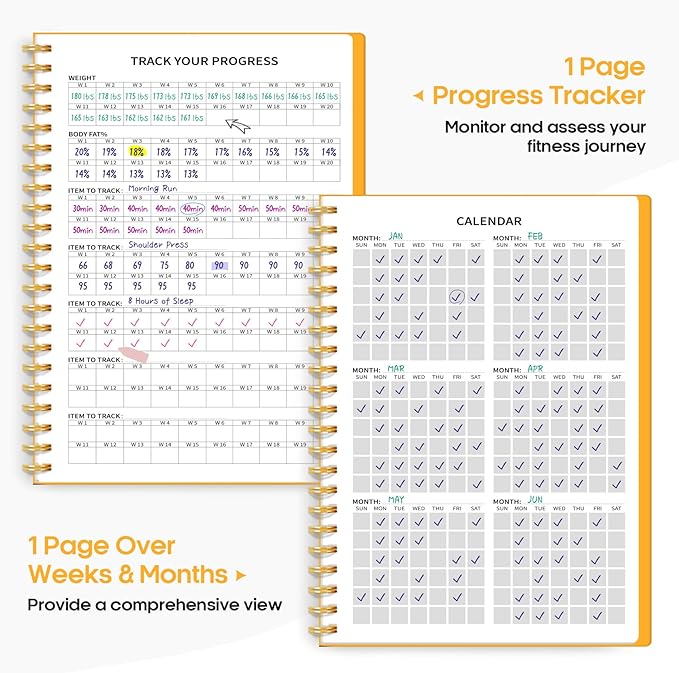 Fitness Workout Journal for Women & Men, A5(5.5" x 8.6") Workout Log Book Planner for Tracking, Progress, and Achieving Your Wellness Goals-Yellow