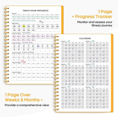 Fitness Workout Journal for Women & Men, A5(5.5" x 8.6") Workout Log Book Planner for Tracking, Progress, and Achieving Your Wellness Goals-Yellow