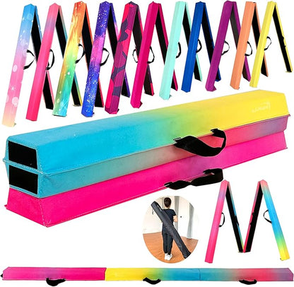 MARFULA 6 FT / 8 FT / 9 FT Folding Gymnastics Beam Foam Balance Floor Beam - Extra Firm - Suede Cover - Anti Slip Bottom with Carry Bag for Kids/Adults Home Use