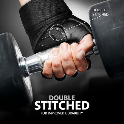 DXM SPORTS Weight Lifting Gym Workout Gloves with Wrist Wrap Support for Men & Women, Full Palm Protection Exercise Gloves for Weightlifting, Training, Fitness, Hanging, Pull ups
