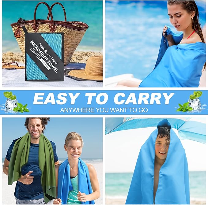 VitalCozy 4 Pcs Quick Dry Camping Towel 48" x 24" Microfiber Travel Swimming Lightweight Towel Absorbent Fast Drying Set for Beach Yoga Sports Swimming Pool Backpacking Workout, 4 Colors