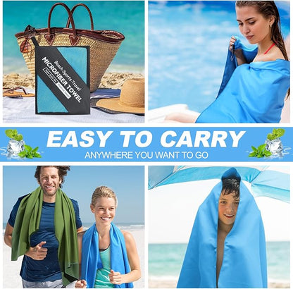 VitalCozy 4 Pcs Quick Dry Camping Towel 48" x 24" Microfiber Travel Swimming Lightweight Towel Absorbent Fast Drying Set for Beach Yoga Sports Swimming Pool Backpacking Workout, 4 Colors