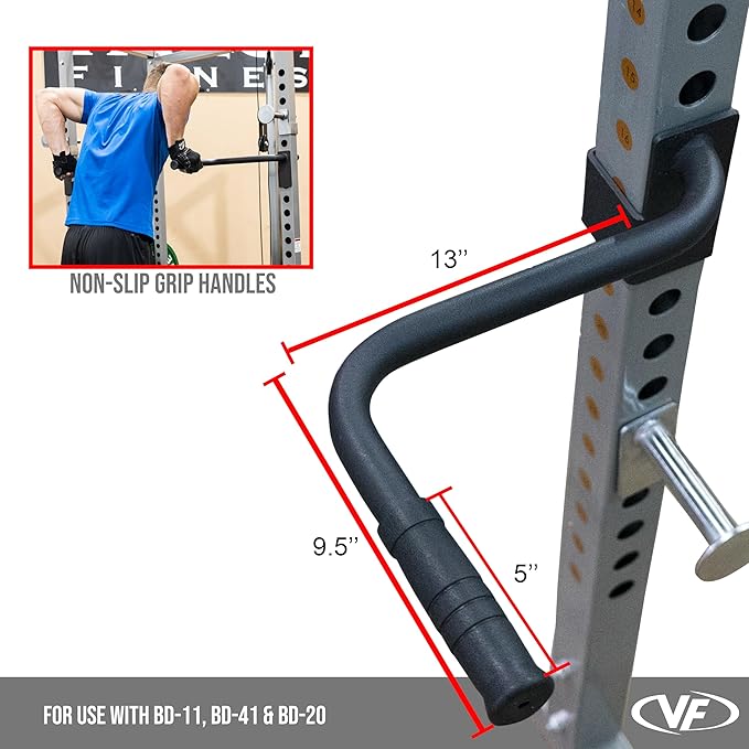 Valor Fitness Power Rack Dip Handle Attachments with Multiple Fits - Options Compatible with 2" & 2.5" Uprights and 3" Rigs with 1" Hole - Strength Training Accessory