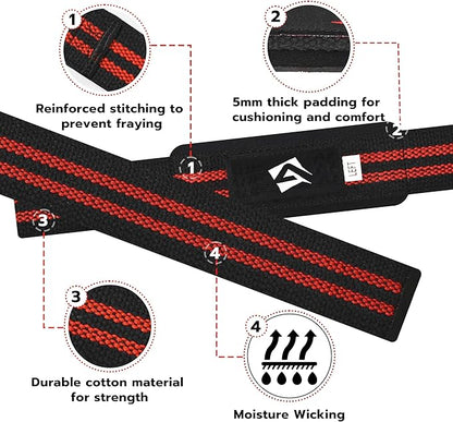 AQF Lifting Wrist Straps for Weightlifting, Powerlifting & Deadlifts – 23” Neoprene Padded Cotton Straps for Strength Training & Gym Workouts - Maximum Grip Support for Men & Women