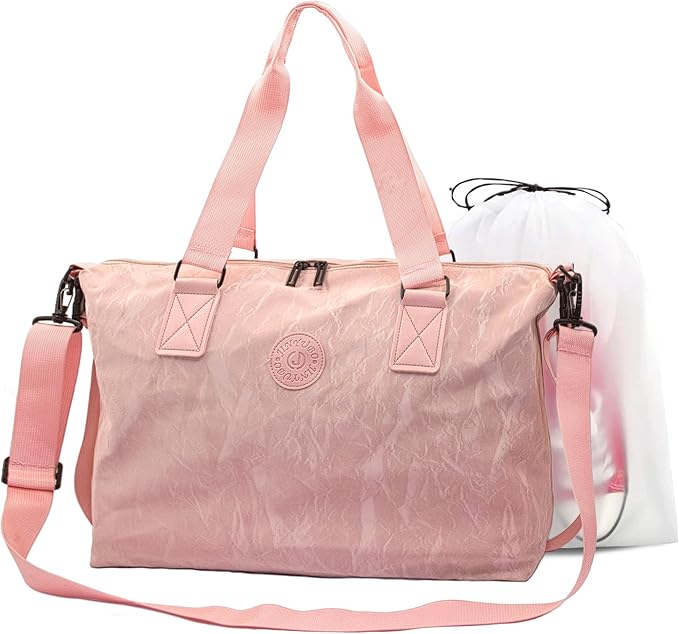 Gym Bag for Men & Women with Shoe Wet Bag - Waterproof Duffle Bag for Travel, Sports, Fitness & Workout (Pink)