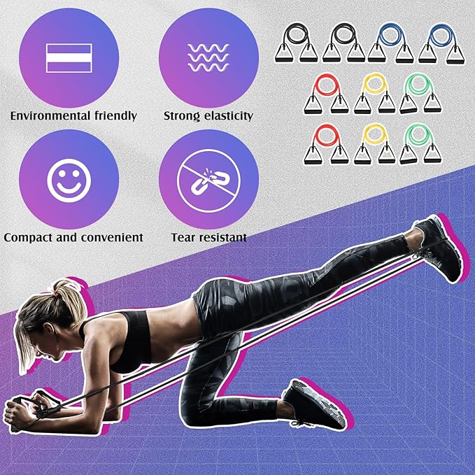Shappy 20 Pcs Resistance Bands with Handles Exercise Tube from 5 to 50 Pounds Resistance Tubes with Handles Workout Stretch Bands for Exercise Physical Therapy Workouts Fitness