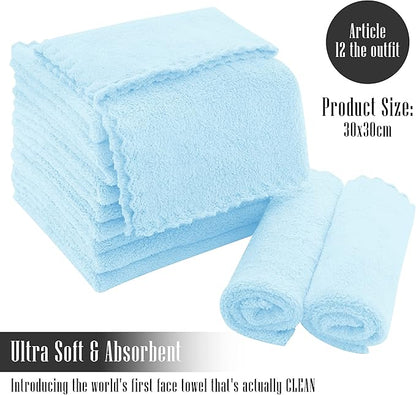 TENSTARS 12 Pack Premium Washcloths Set - Quick Drying- Soft Microfiber Coral Velvet Highly Absorbent Wash Clothes - Multipurpose Use as Bath, Spa, Facial, Fingertip Towel (Aquamarine)