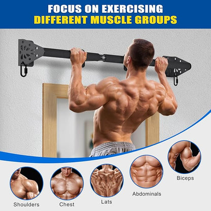 Kipika Wall Mounted Pull Up Bar - Heavy Duty 450 LB Capacity Doorway Chin Up Bar for Home Gym, Sturdy Steel Construction with Resistance Band Hooks | Hanging Exercise Bar for Full Body Workout
