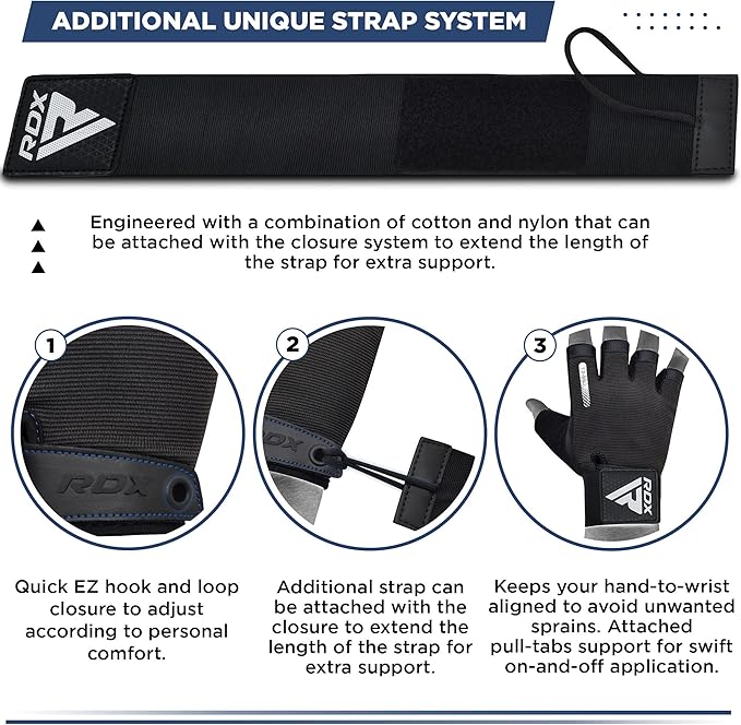 RDX Weight Lifting Gloves, Additional Stretchable Long Wrist Support, Full Palm Grip, Men Women Fitness HIIT Workout, Bodybuilding Powerlifting Strength Training Cycling Exercise Home Gym Equipment
