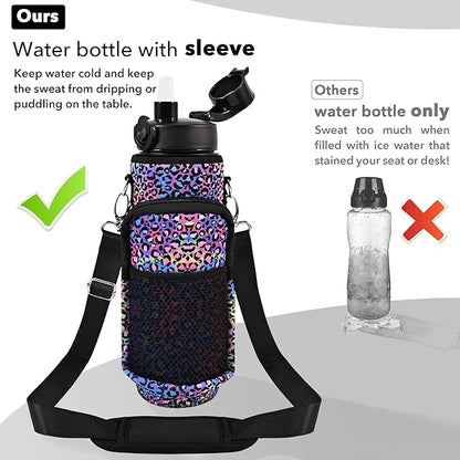 32 oz Water Bottles with Straw & Strap, Motivational Water Bottles with Times to Drink, BPA Free Reusable Sports Water Bottle with Sleeve Carrier for Hiking, Travel, Running or Fitness
