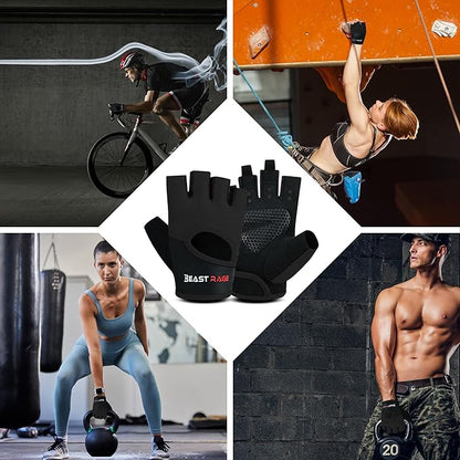 BEAST RAGE Workout Gloves for Men & Women - Fingerless Gym Gloves with Palm Protection, Breathable & Lightweight for Weightlifting, Cycling & Pull Up