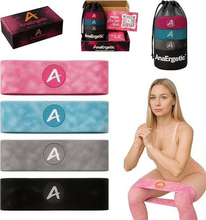 Buy More Discount AnaErgetic Premium Resistance Bands, Exercise Workout Bands for Women and Men, Pilates Yoga Flexbands, 4 Sets of Stretch Bands for Booty Legs, Durable Fabric, Home Workout
