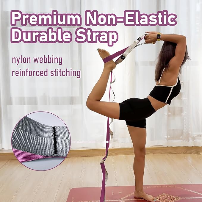 Stretch Bands for Exercise, Non Elastic Yoga Stretching Strap with Loops, 3.8cm x 2.45m, Stretching Bands for Physical Therapy, Yoga, Pilates, Dance, Gymnastics Exercise
