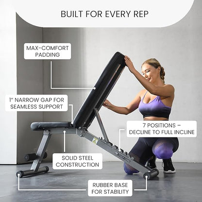 FF Finer Form 5-in-1 Weight Bench, Adjustable & Foldable for Bench Press, Strength Training and Full Body Workout, Perfect for Dumbbell Sets or an Adjustable Dumbbell Set in Your Home Gym