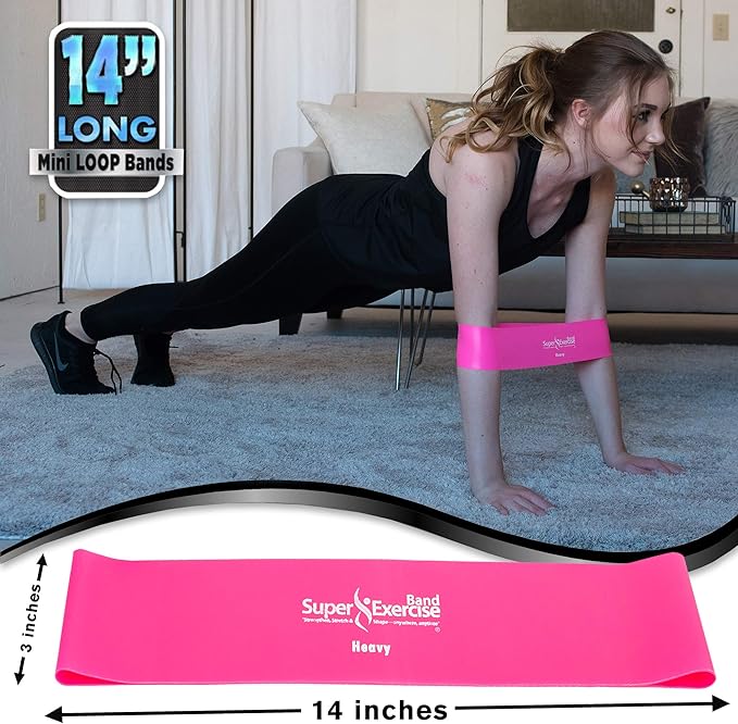 USA 14" x 3" Extra Long Latex Free Mini Loop Bands in 3, 5, 10 Pack Sets. 10 Strengths for Resistance Training, Stretching, Yoga, Toning. Plus an Exclusive iPhone App and E-Book.