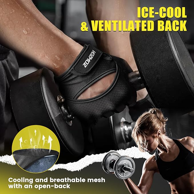 Ventilated Weight Lifting Gloves, Thick Padded Workout Gym Gloves with Full Palm Protection & Grip & Shock Absorption for Women & Men's Fitness Exercise Training
