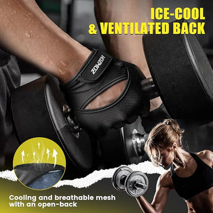 Ventilated Weight Lifting Gloves, Thick Padded Workout Gym Gloves with Full Palm Protection & Grip & Shock Absorption for Women & Men's Fitness Exercise Training