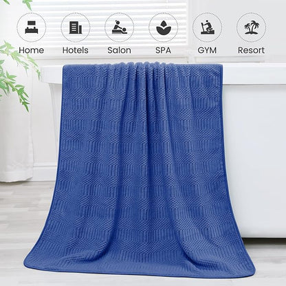 JML Microfiber Bath Towels, Large Bathroom Towel 2 Pack (30" x 60"), Oversized, Soft, Super Absorbent and Fast Drying, Multipurpose Use for Sport, Fitness, Yoga, Diamond Cross Grid Navy