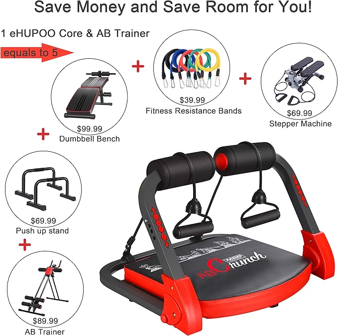 Ab Machine Workout Equipment,Whole Body Ab Workout Machine,Sit Up Exercise Equipment For Home, Strength & Abdominal Trainer With 3 Adjustable Resistance Levels and Bands.US Patented