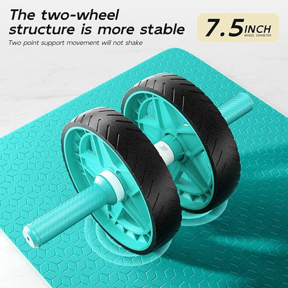 Double-Wheel Ab Roller for Core Training – Rebound Design with Adjustable Elastic Band, Silent Non-Slip Wheels, Detachable Build, Knee Pad & Bands – Home Gym Gear for Men/Women
